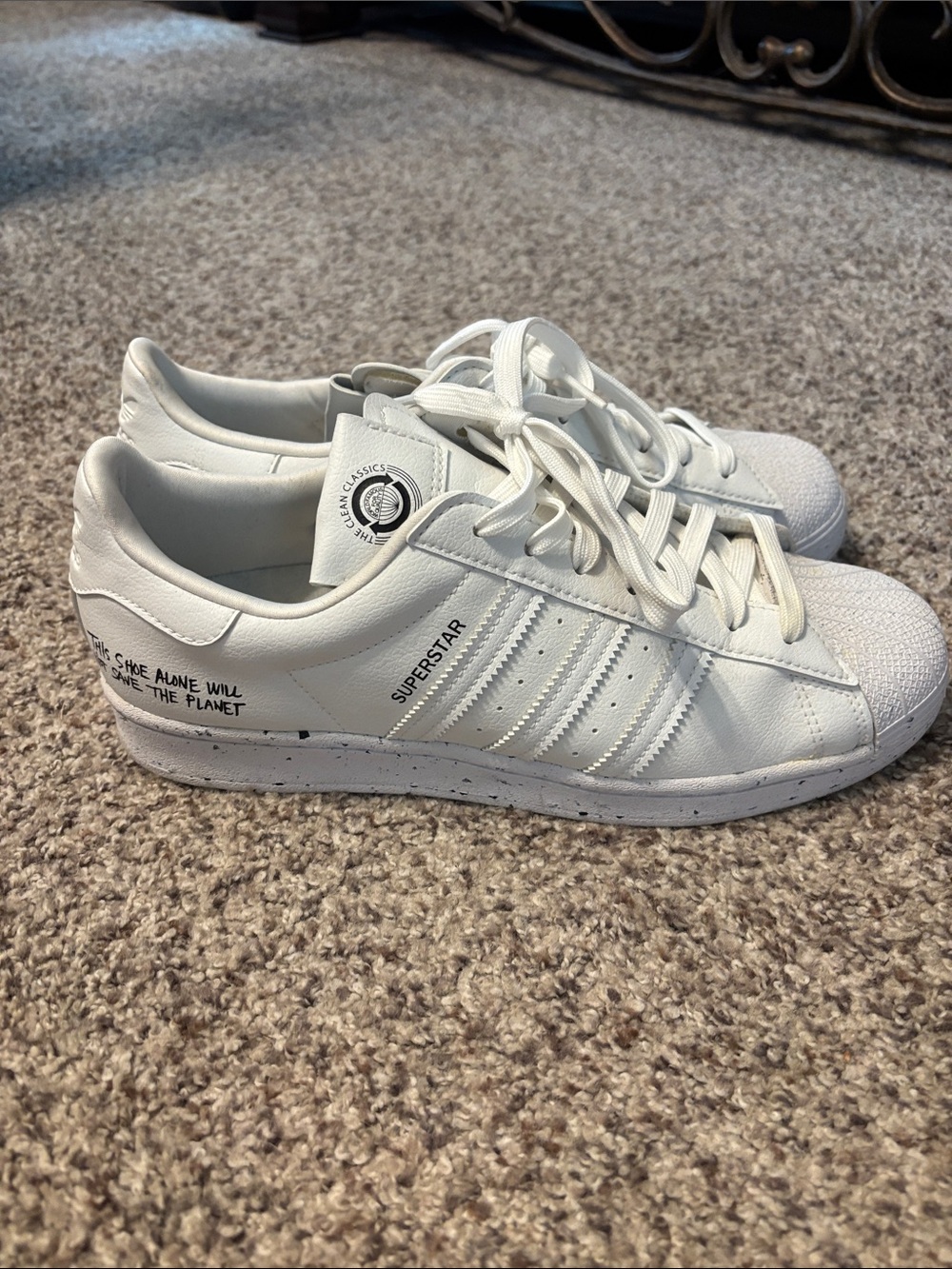 adidas White Superstar Leather Sneakers with Black Heel Script